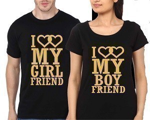 Couple Black T-Shirt - I Love My Boy Friend-HM