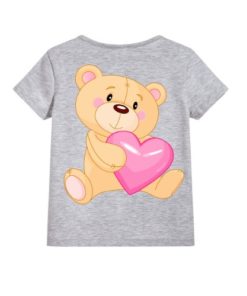 Grey Teddy hug pink heart Kid's Printed T Shirt