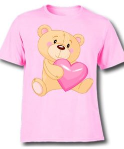 Pink Teddy hug pink heart Kid's Printed T Shirt