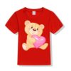 Red Teddy hug pink heart Kid's Printed T Shirt