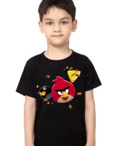 Black Boy Flying Angry Birds Kid's Printed T Shirt