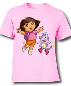 Pink Dora with monkey Kid's Printed T Shirt