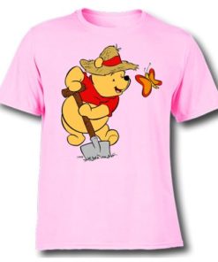Pink Digging Bear & Butterfly Kid's Printed T Shirt