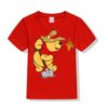Red Digging Bear & Butterfly Kid's Printed T Shirt