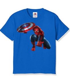 Blue Spiderman with captain america's shield Kid's Printed T Shirt