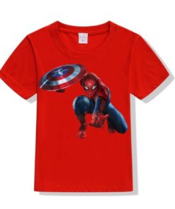 Red Spiderman with captain america's shield Kid's Printed T Shirt