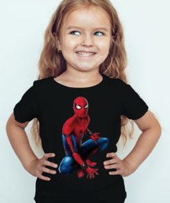 Black Girl sitting spider man Kid's Printed T Shirt