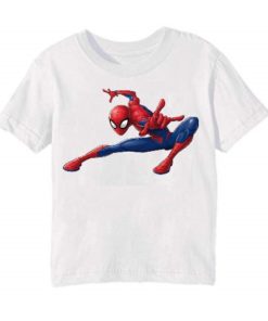 White Swinging Spider man Kid's Printed T Shirt