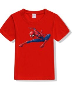 Red Swinging Spider man Kid's Printed T Shirt