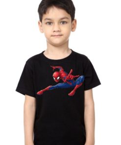 Black Boy Swinging Spider man Kid's Printed T Shirt