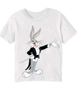White Musician Rabbit Kid's Printed T Shirt