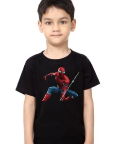 Black Boy Port Spiderman Kid's Printed T Shirt