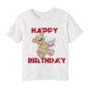 White Teddy With Happy birthday quote Kid's Printed T Shirt