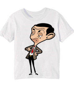 White Catoonized Mr.Bean Kid's Printed T Shirt