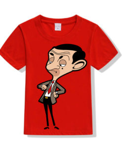 Red Catoonized Mr.Bean Kid's Printed T Shirt