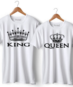 King Queen Printed Couple T-Shirt