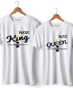 Her King His Queen Printed Couple T-Shirt