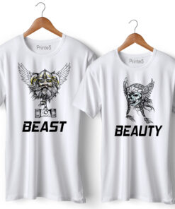 Her Beast His Beauty Printed Couple T-Shirt
