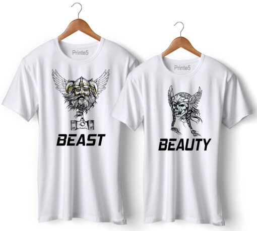 Her Beast His Beauty Printed Couple T-Shirt