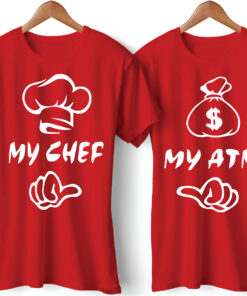 My Chef My ATM Printed Couple Red T-Shirt