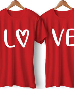 Love Printed Couple Red T-Shirt