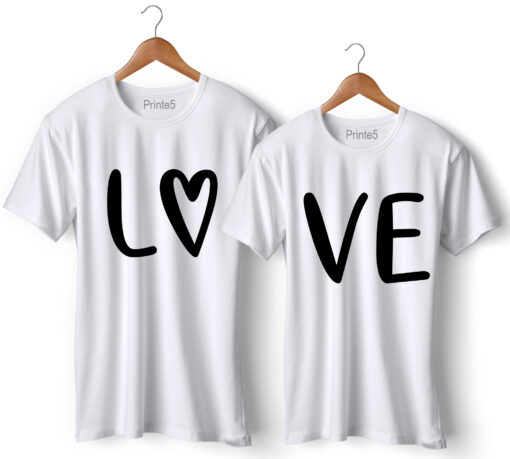 Love Printed Couple White T-Shirt