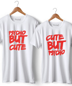 Psycho Printed Couple White T-Shirt