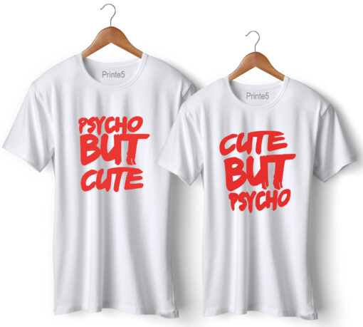 Psycho Printed Couple White T-Shirt