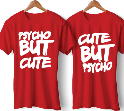 Psycho Printed Couple Red T-Shirt