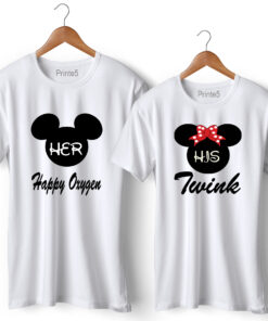 Happy Oxygen Twink Printed Couple White T-Shirt
