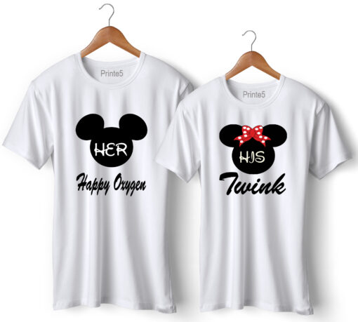 Happy Oxygen Twink Printed Couple White T-Shirt