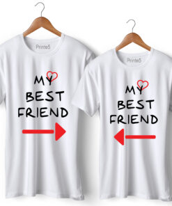 My Best Friend Printed Couple White T-Shirt