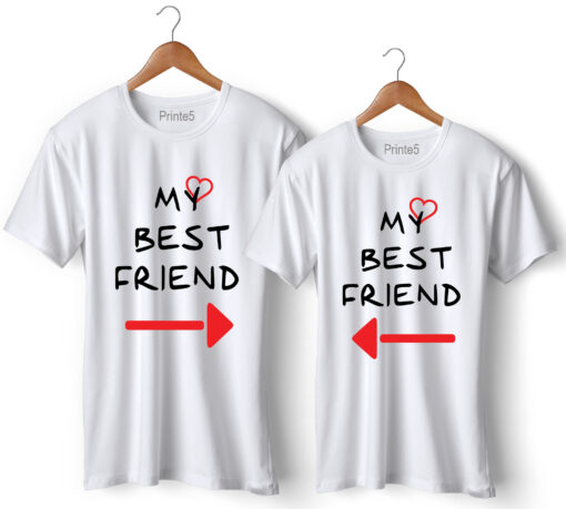 My Best Friend Printed Couple White T-Shirt