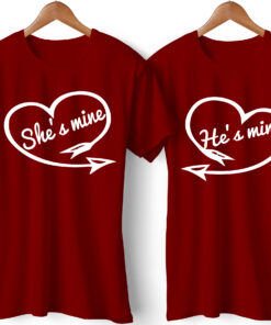 He is Mine She is Mine Printed Couple Red T-Shirt