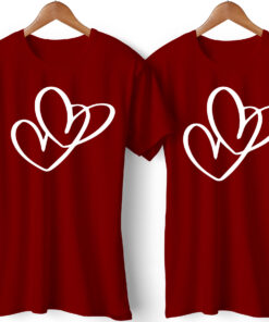 Love Symbol Printed Couple Maroon T-Shirt