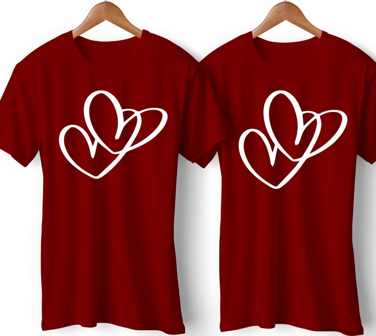 Love Symbol Printed Couple Maroon T-Shirt