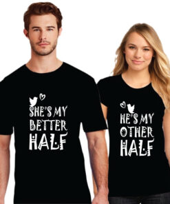 My Beter Half Printed Black Couple T-Shirt