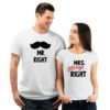 Mr Right Mrs Always Right Printed White Couple T-Shirt