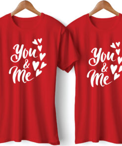 You & Me Printed Red Couple T-Shirt