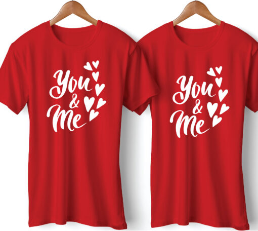 You & Me Printed Red Couple T-Shirt