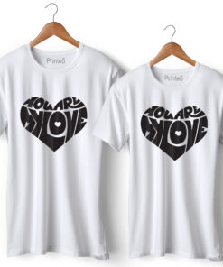 Love Heart Symbol Black Printed Couple T-Shirt