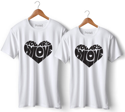Love Heart Symbol Black Printed Couple T-Shirt