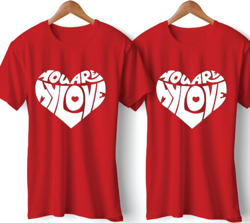 Love Heart Symbol Black Printed Red Couple T-Shirt